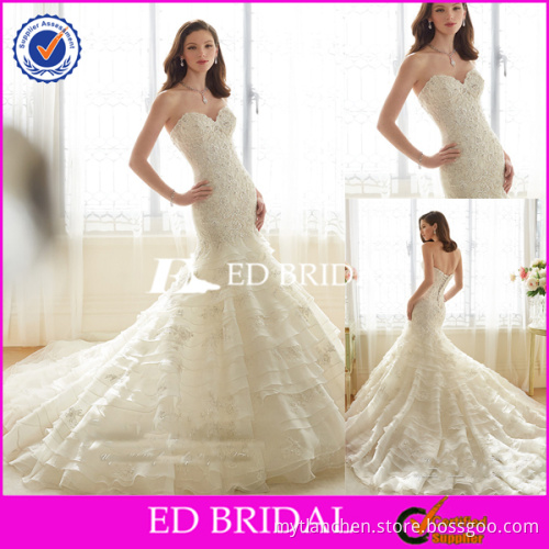 Elegant Appliques Layers Skirt Organza Hot Sale Suzhou Mermaid Wedding Dress 2016